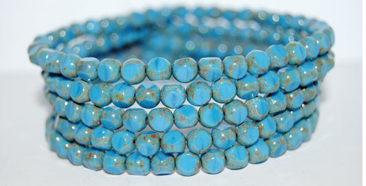 3-Cut Round Beads, Turquise 43400 (64020 43400), Glass, Czech Republic