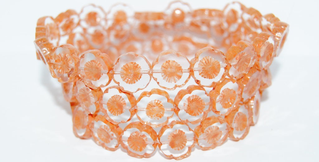 Table Cut Round Beads Hawaii Flowers, (Lava Glass 43606), Glass, Czech Republic