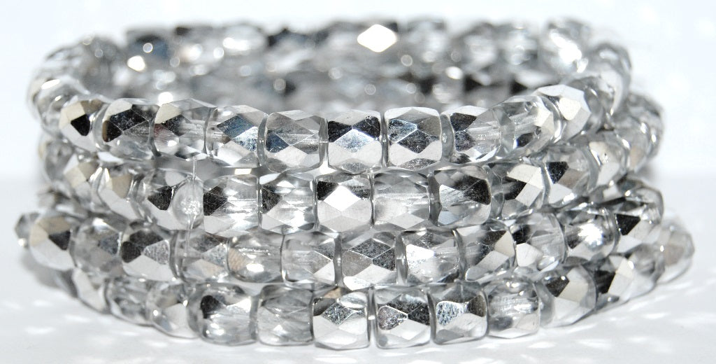 Cut Fire Polished Faceted Glass Beads, Crystal Crystal Silver Half Coating (30 27001), Glass, Czech Republic