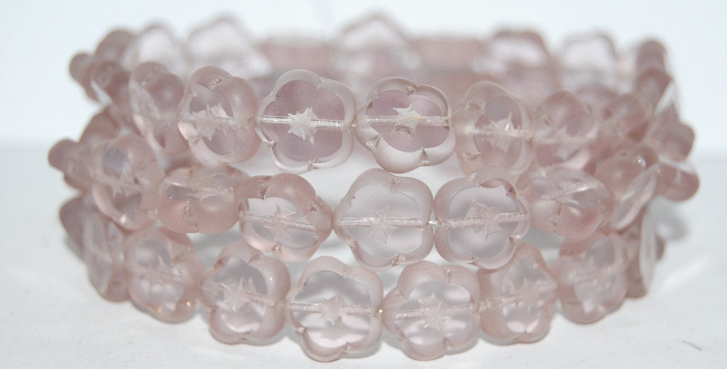 Table Cut Flower Beads, Transparent Light Amethyst Matte (20020 M), Glass, Czech Republic