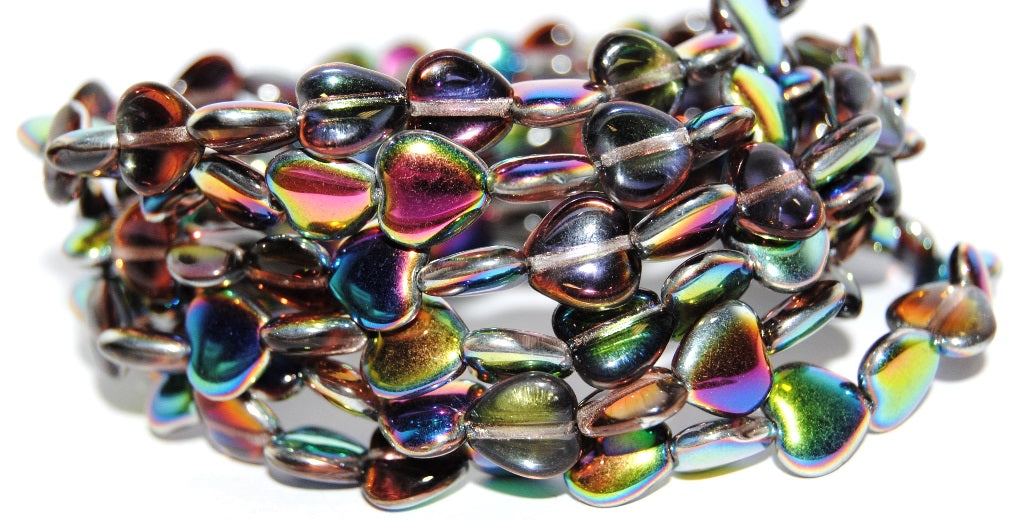 Heart Pressed Glass Beads, Transparent Pink Crystal Vitrail Medium Coating (70120 28101), Glass, Czech Republic