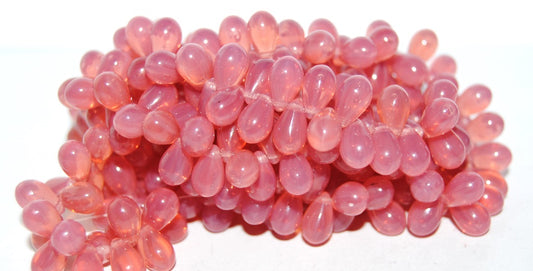 Pear Drop Pressed Glass Beads, Opal Pink (71010), Glass, Czech Republic