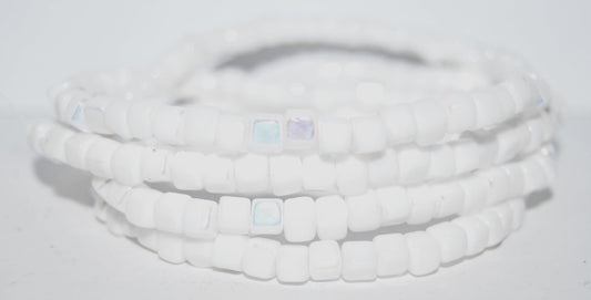 Cube Pressed Glass Beads, Chalk White Ab (3000 Ab), Glass, Czech Republic