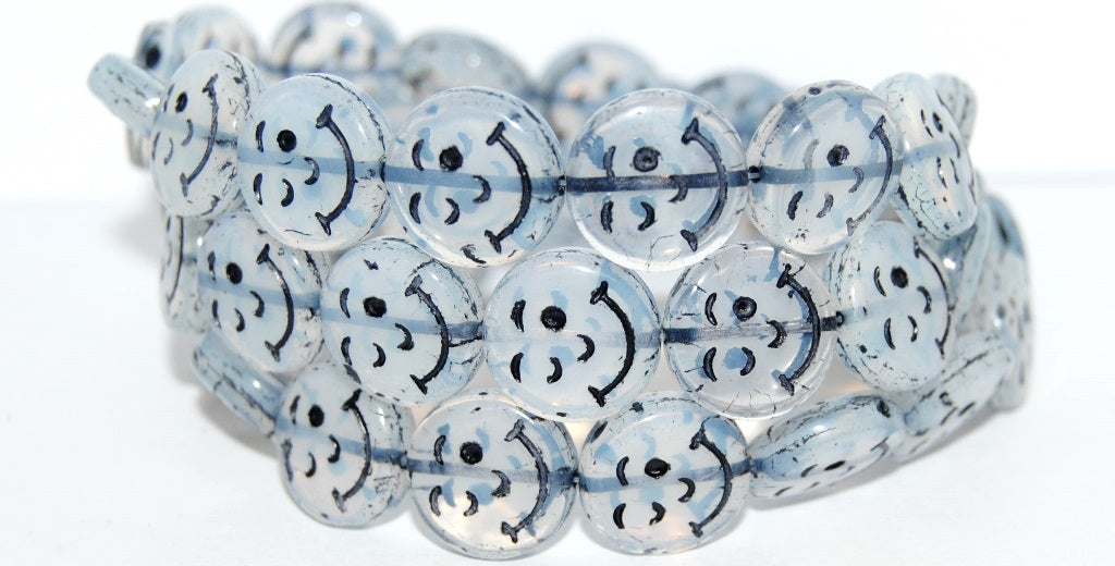Smile Flat Round Pressed Glass Beads, (1000 46769), Glass, Czech Republic