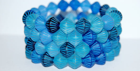 Lantern Bicone Pressed Glass Beads, Blue Mixed Colors 46460 (Blue Mix 46460), Glass, Czech Republic