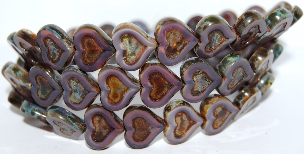 Table Cut Heart Beads With Heart, 21350 Travertin (21350 86800), Glass, Czech Republic