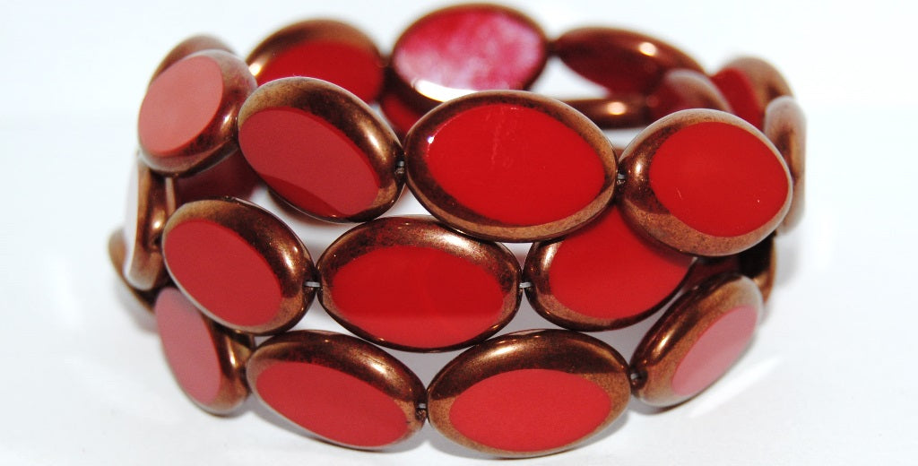 Table Cut Oval Beads Roach, Opaque Red Bronze (93200 14415), Glass, Czech Republic