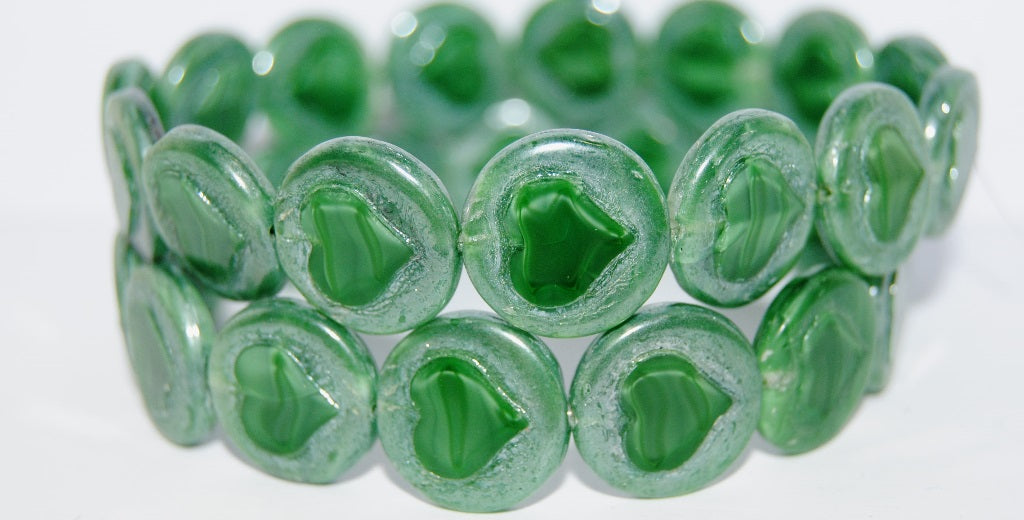 Table Cut Round Beads With Heart, 56027 Hematite (56027 14400), Glass, Czech Republic