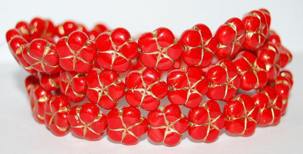 5-Petal Flower Pressed Glass Beads, Red 54202 (93190 54202), Glass, Czech Republic