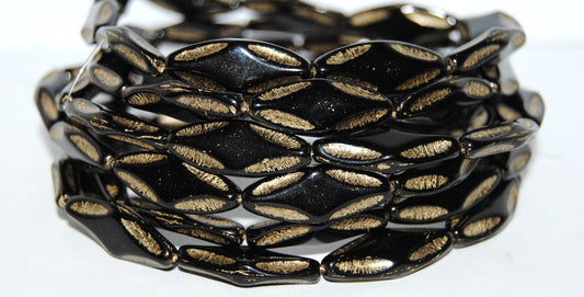 Faceted Oval With Star Pressed Glass Beads, Black 54202 (23980 54202), Glass, Czech Republic