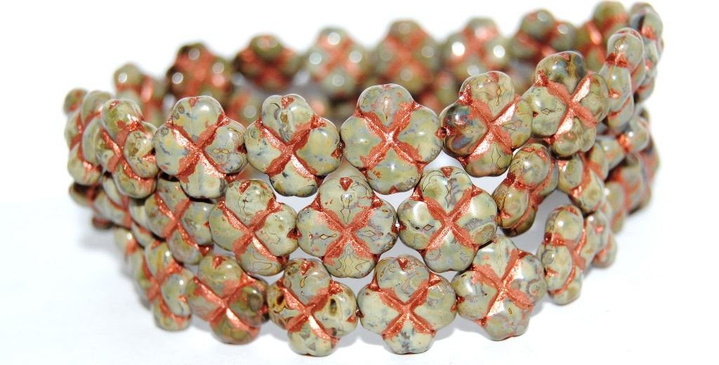 4-Point Cloverleaf Pressed Glass Beads, Beige 66800 55307 (13020 66800 55307), Glass, Czech Republic