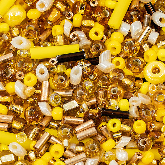 Small Rocailles, Seed Beads & Bugles 2-10mm Preciosa Ornela Czech Glass Beads, Gold Rocailles Mix