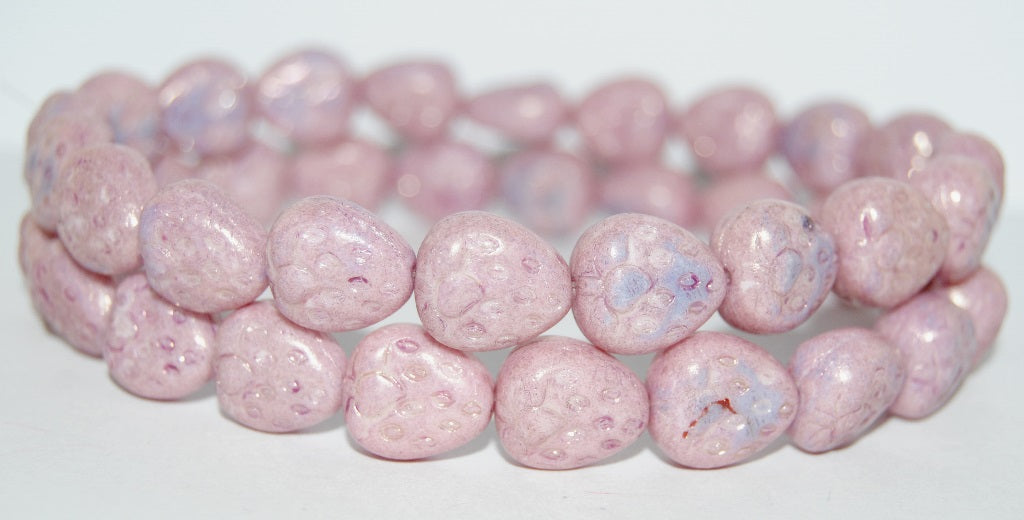 Strawberry Pressed Glass Beads, Chalk White Luster Lila (3000 14494), Glass, Czech Republic