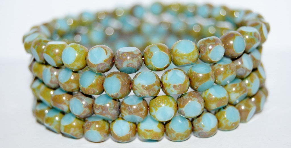 3-Cut Round Beads, Turquoise Blue 43400 (63030 43400), Glass, Czech Republic