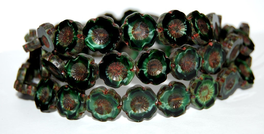 Table Cut Round Beads Hawaii Flowers, 26507 Travertin (26507 86800), Glass, Czech Republic