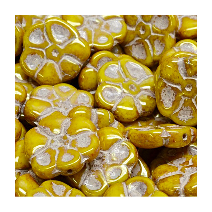 Pressed Czech glass beads flower primrose Yellow Glass Czech Republic