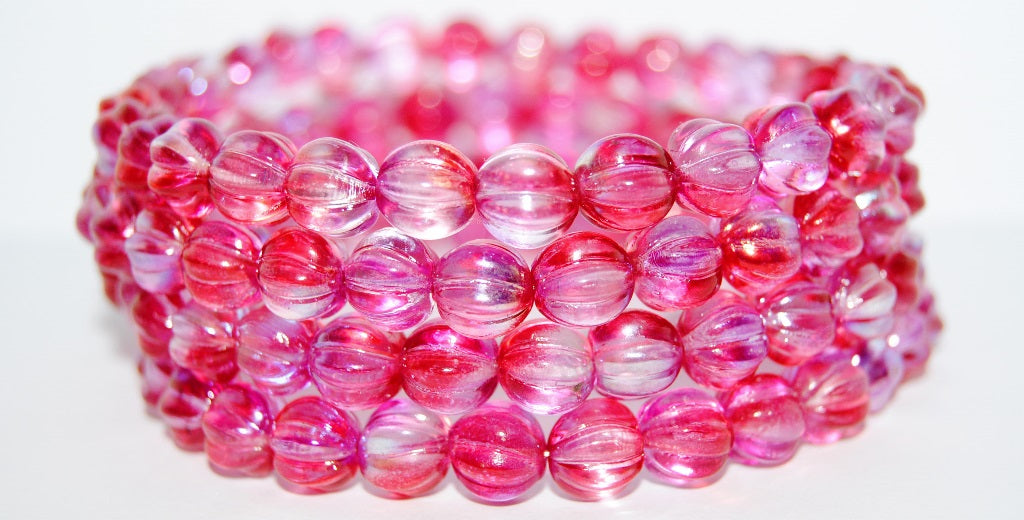 Melon Round Pressed Glass Beads With Stripes, 48120 (48120), Glass, Czech Republic