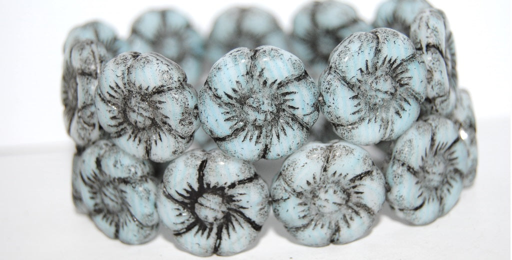 6-Petal Flower Pressed Glass Beads, (16017B 23202), Glass, Czech Republic