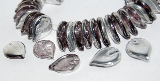 Leaf Pressed Glass Beads, Transparent Light Amethyst Crystal Silver Half Coating (20020 27001), Glass, Czech Republic