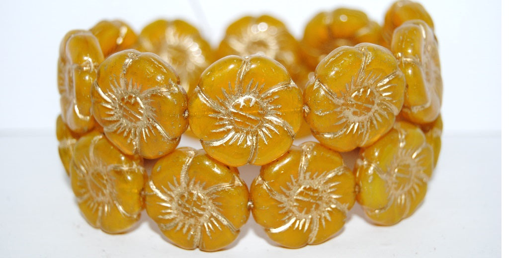 6-Petal Flower Pressed Glass Beads, Opal Yellow 54202 (81210 54202), Glass, Czech Republic