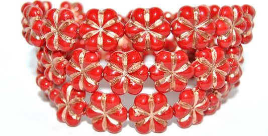 6-Petal Flower Pressed Glass Beads, Opaque Red 54200 (93200 54200), Glass, Czech Republic