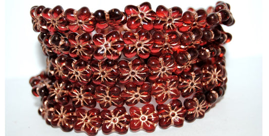 Flower Pressed Glass Beads, Transparent Red 54200 (70350 54200), Glass, Czech Republic