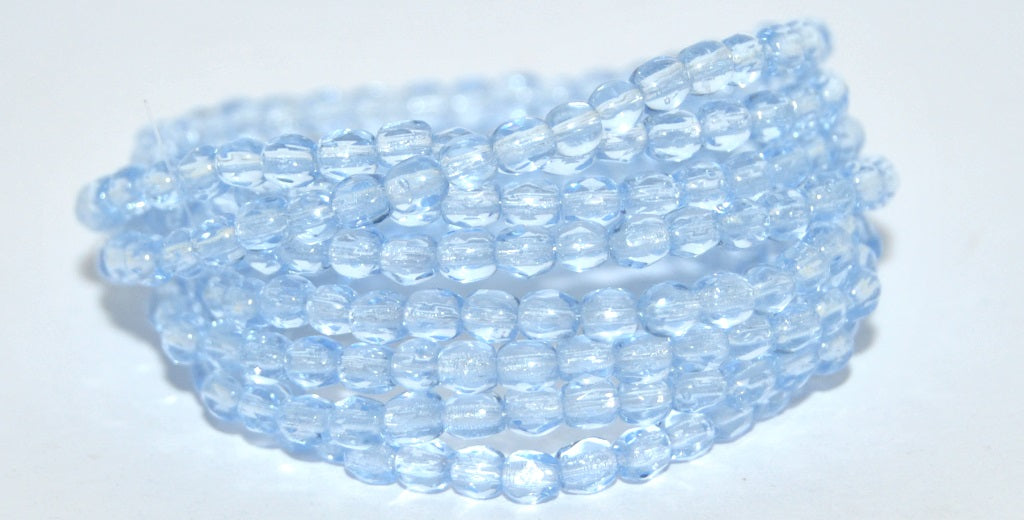 Fire Polished Faceted Glass Beads Round, Transparent Blue (30020), Glass, Czech Republic