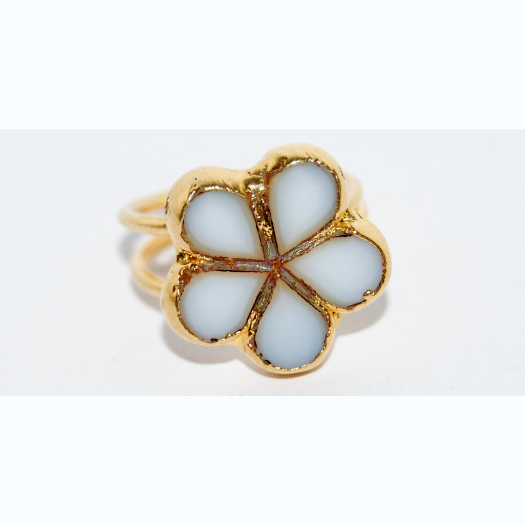 Adjustable Ring with Polished Czech Glass Bead, Flower 17 mm (G-3-C)