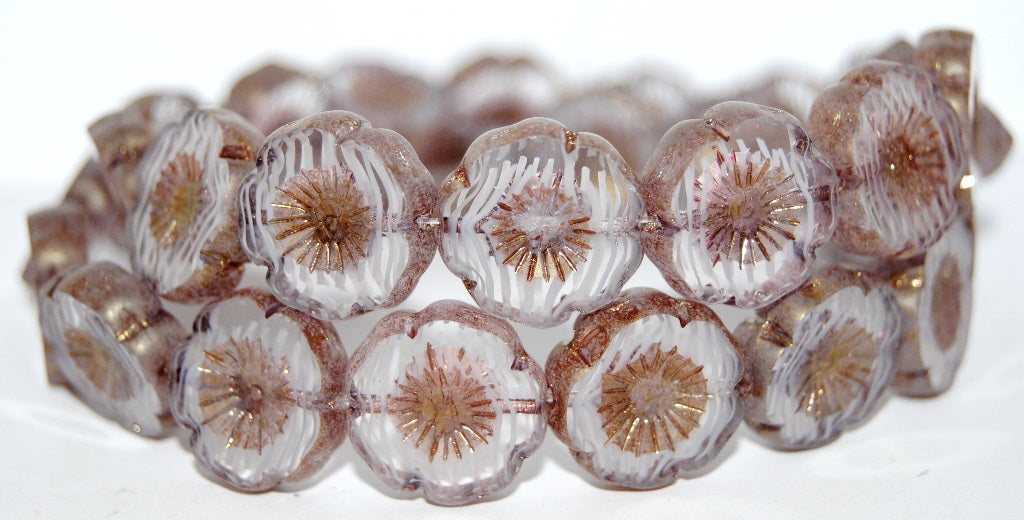 Table Cut Round Beads Hawaii Flowers, 8101 Bronze Matte (8101 14415M), Glass, Czech Republic