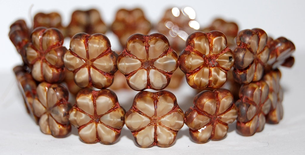 Table Cut Flower Beads, 14010 Travertin (14010 86800), Glass, Czech Republic