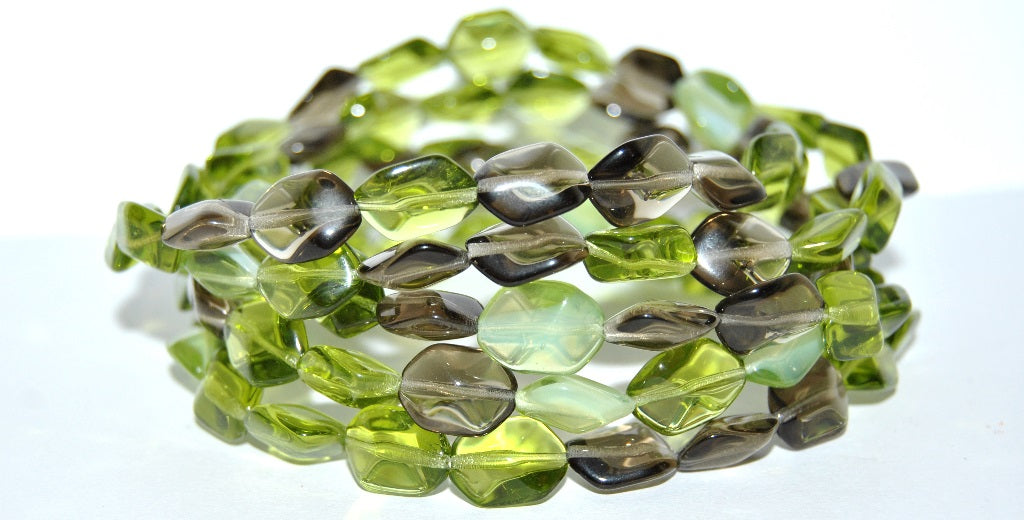 Czech Glass Pressed Beads Irregular Shape Like Stone, Mixed Colors Olivine (Mix Olivine), Glass, Czech Republic