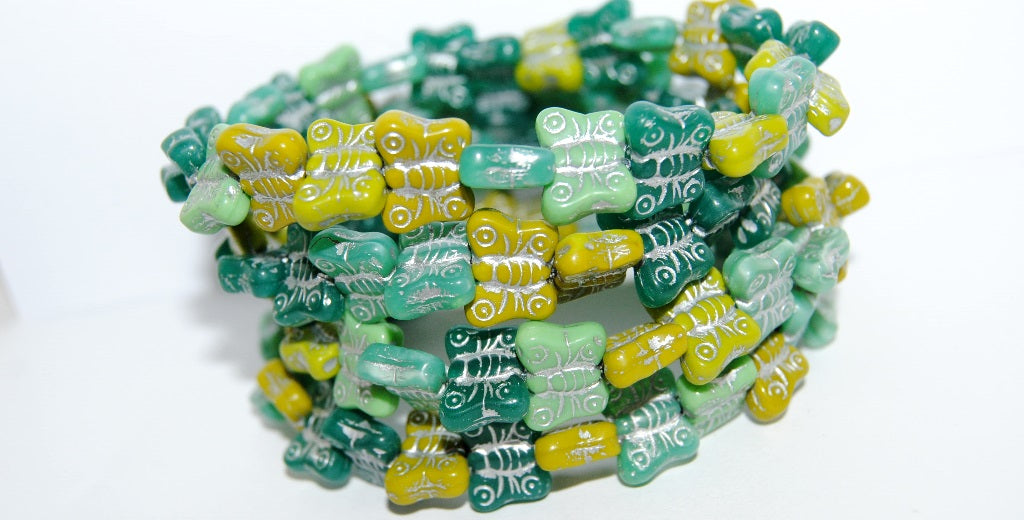 Butterfly Pressed Glass Beads, Mixed Colors Green 54201 (Mix Green 54201), Glass, Czech Republic