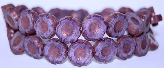 Table Cut Round Beads Hawaii Flowers, M26016 Bronze (M26016 14415), Glass, Czech Republic