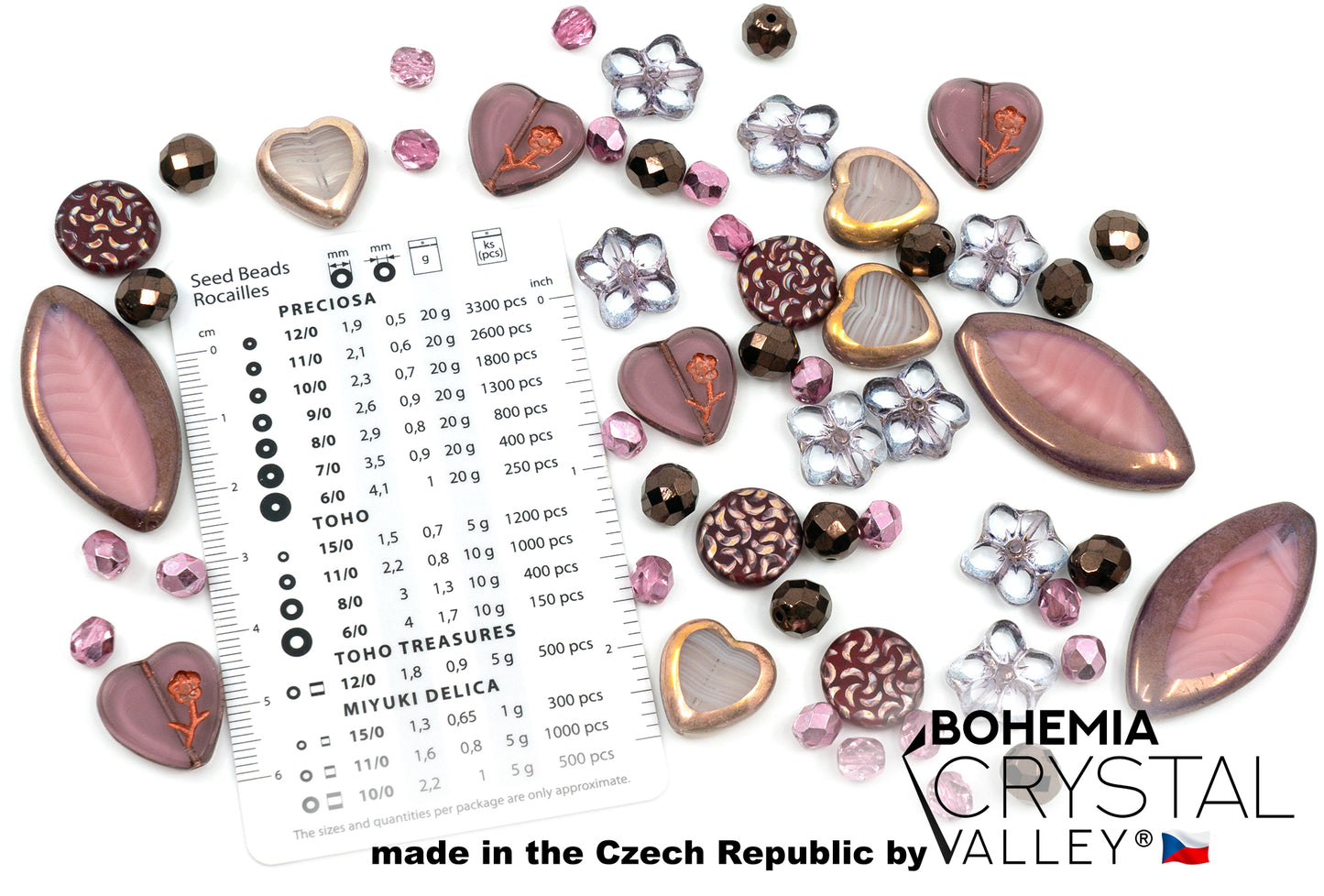 Focal Glass Bead Mix with Table-Cut Flower and Butterfly Beads, PG Pink Purple