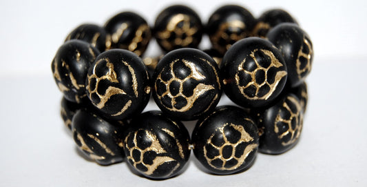 Round With Flower Pressed Glass Beads, (20090 54202M), Glass, Czech Republic