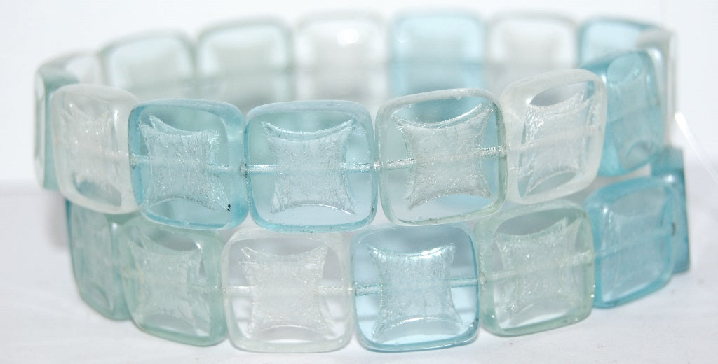 Table Cut Square Beads With Square, Blue 2 Luster Cream (Blue 2 14401), Glass, Czech Republic