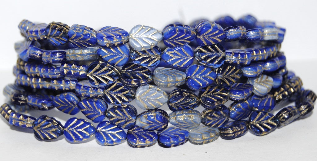 Lilac Leaf Pressed Glass Beads, Blue Mixed Colors 2 54202 (Blue Mix 2 54202), Glass, Czech Republic