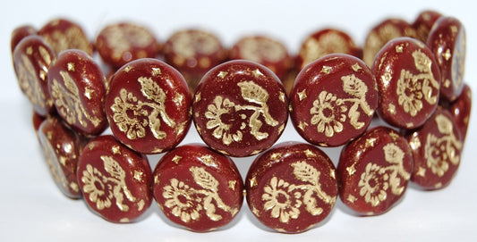 Round Flat With Flower Marguerite Pressed Glass Beads, (93Mix 54202), Glass, Czech Republic