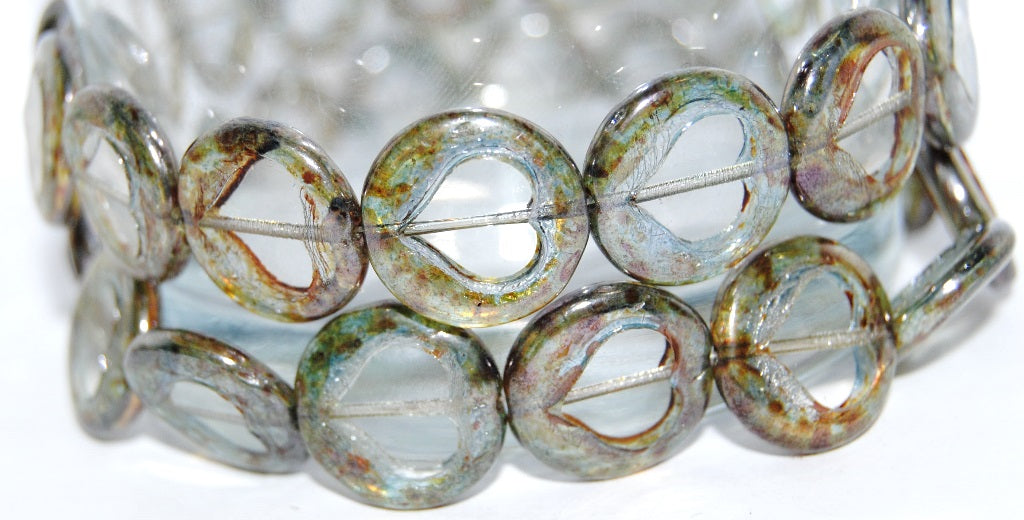 Table Cut Round Beads With Heart, Crystal Luminescent Green (30 65431), Glass, Czech Republic