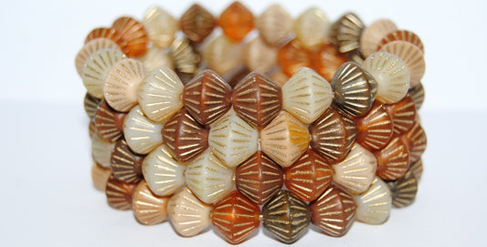Lantern Bicone Pressed Glass Beads, Brown Mixed Colors 54202M (Brown Mix 54202M), Glass, Czech Republic