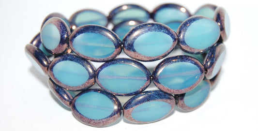 Table Cut Oval Beads Roach, Opal Aqua Bronze (61000 14415), Glass, Czech Republic