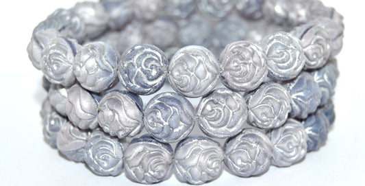 Round Rose Pressed Glass Beads, (21350 54201), Glass, Czech Republic