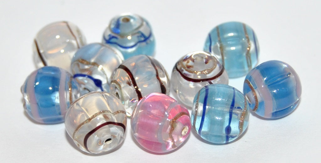 Czech Glass Hand Made Round Lampwork Beads With Aventurine, (10 I), Glass, Czech Republic