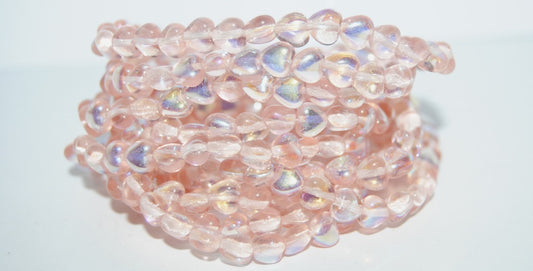 Heart Pressed Glass Beads, Transparent Pink Ab (70110 Ab), Glass, Czech Republic
