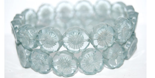 Table Cut Round Beads Hawaii Flowers, 30011 Luster Cream (30011 14401), Glass, Czech Republic