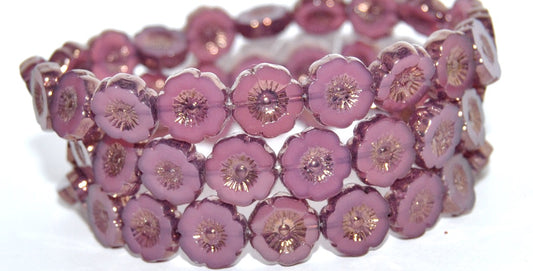 Table Cut Round Beads Hawaii Flowers, 71010B Bronze (71010B 14415), Glass, Czech Republic