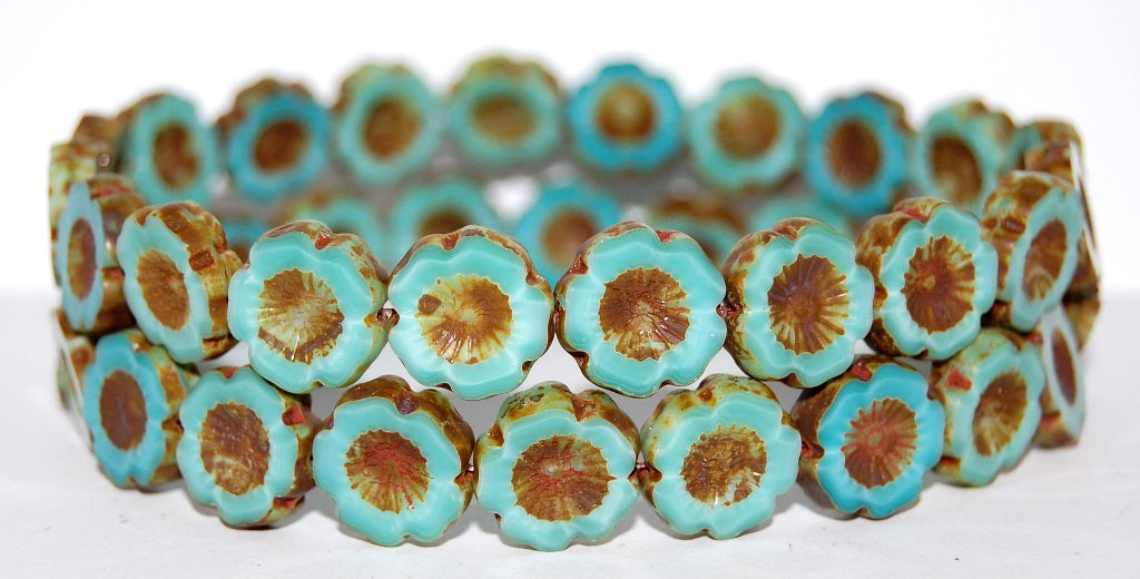 Table Cut Round Beads Hawaii Flowers, 56210 Travertin (56210 86800), Glass, Czech Republic