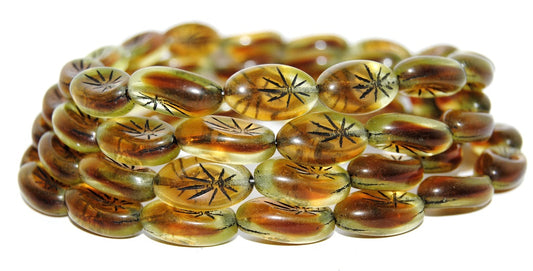 Oval With Rays Pressed Glass Beads, (17011 23202), Glass, Czech Republic