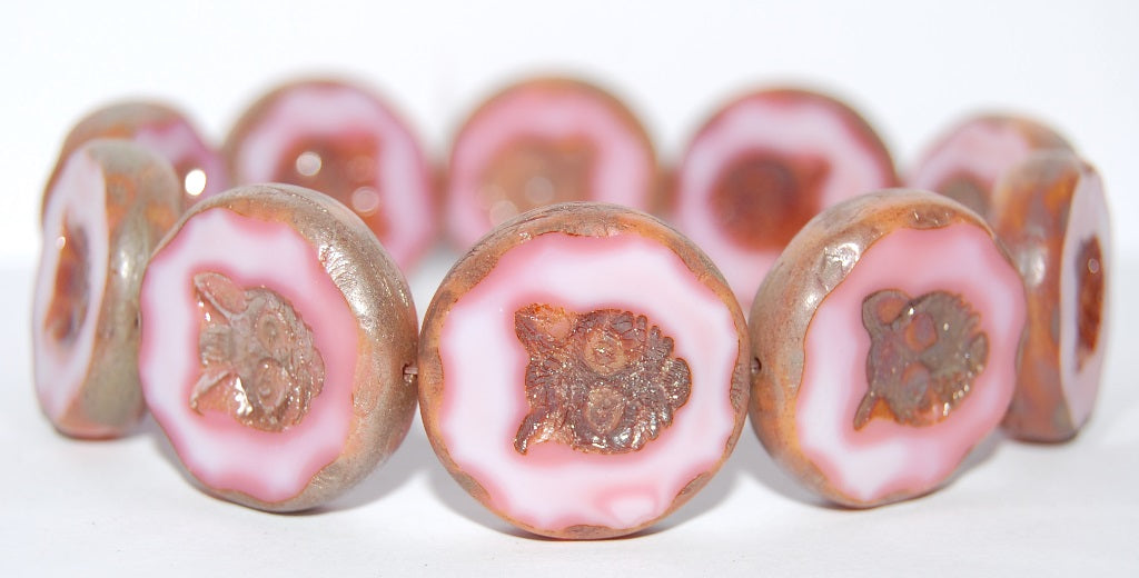 Table Cut Round Beads With Cat, Opaque Pink 43400 (73010 43400), Glass, Czech Republic