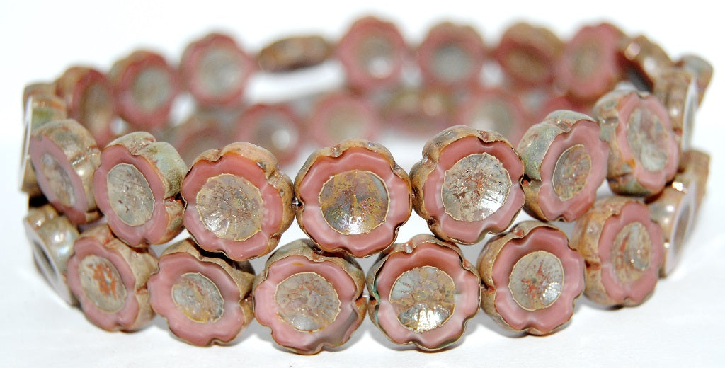 Table Cut Round Beads Hawaii Flowers, (77553 43400), Glass, Czech Republic